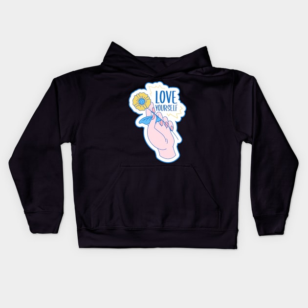 Love Yourself Girl Power Flower Daisy Cute Kids Hoodie by markz66